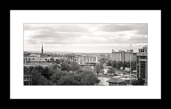 Downtown Huntsville – Black & White Panoramic with Historic and Modern Landmarks