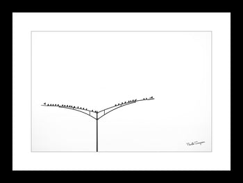 Memorial Parkway Light Post – Minimalist Black & White Bird Art, Huntsville Photography