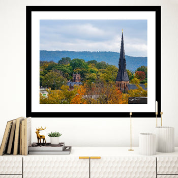 Gothic Revival Spire of Huntsville's Church of the Nativity in Autumn | Huntsville Historical Churches