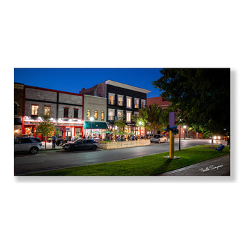 Downtown Huntsville Evening Glow | Vibrant Night in the Rocket City | Poppy and Parliament Restaurant | Blue Sky Art