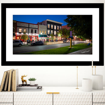 Downtown Huntsville Evening Glow | Vibrant Night in the Rocket City | Poppy and Parliament Restaurant | Blue Sky Art