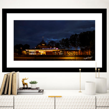 A canvas art print featuring the Russian Orthodox Church's golden domes in Paris, France, at night with a black frame and a matte finish.